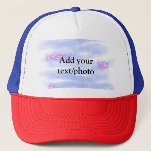 Simple blue pink watercolor add your text name th trucker hat