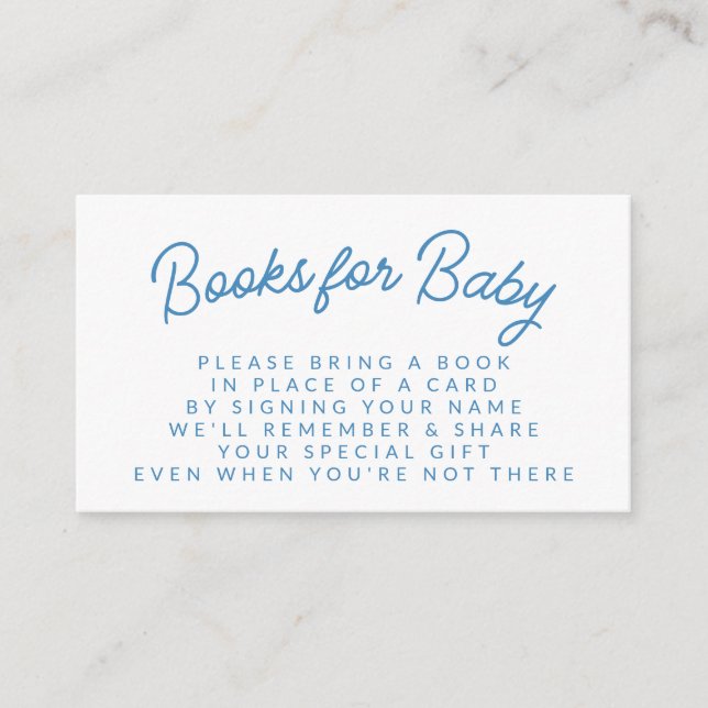 Simple Blue Playful Book Request Baby Shower Enclosure Card (Front)