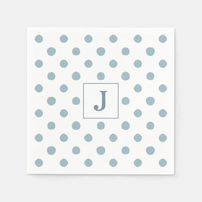 Simple Blue Polka Dot Watercolor Pattern Monogram Napkin (Front)