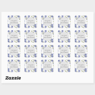 simple blue & purple florid  square sticker