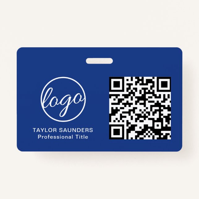 Simple Blue QR Code Employee ID ID Badge (Front)