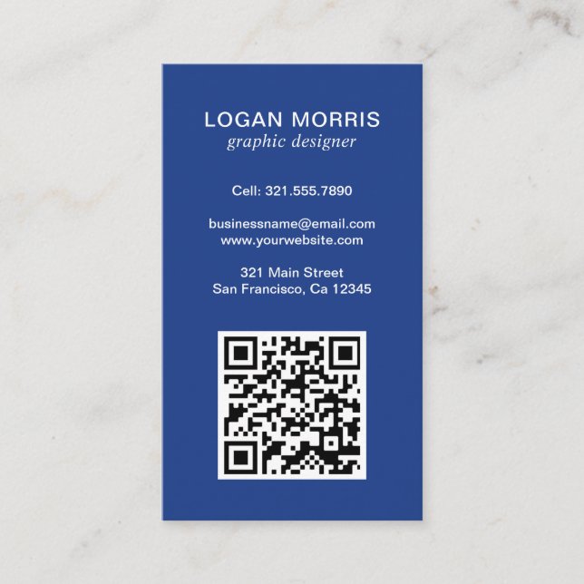 Simple Blue QR Code Modern Business Card (Front)