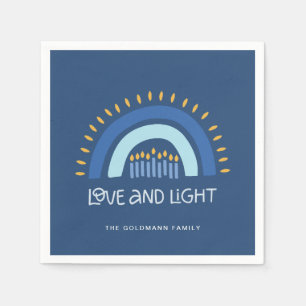 Simple Blue Rainbow Candles Love & Light Hanukkah Napkin