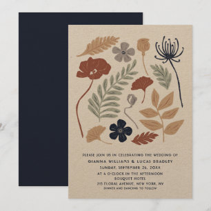 Simple Blue Redwood Flowers Floral Modern Wedding Invitation