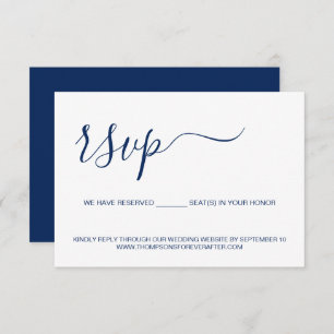 Simple Blue Reserved Seat Wedding Website RSVP Card
