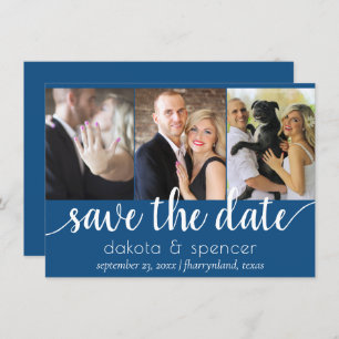 Simple Blue Script Cerulean 3 Photo Calligraphy Save The Date