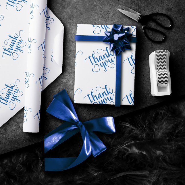 Simple Blue Script | Cerulean Flourish Shower Wrapping Paper (Creator Uploaded)