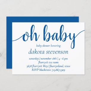Simple Blue Script Cerulean Oh Baby Shower Invitation
