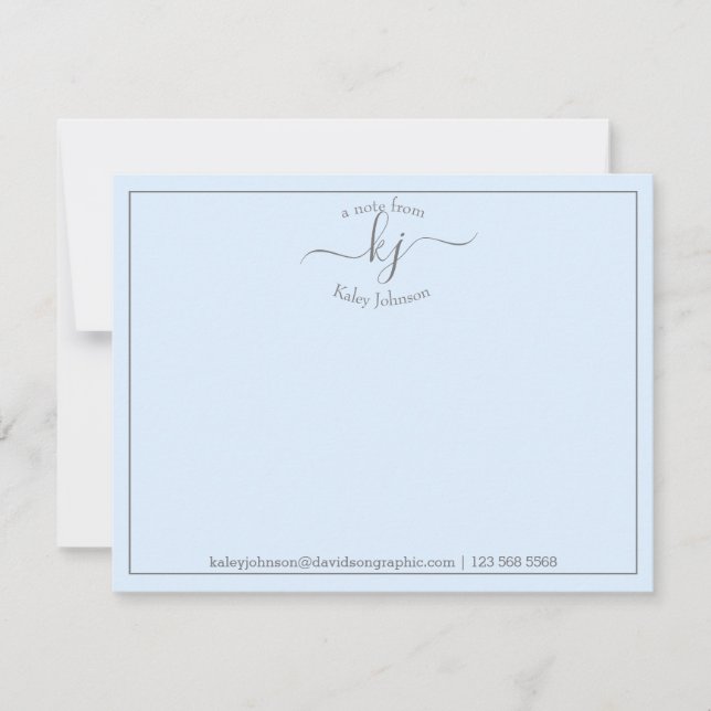 Simple Blue Script From The Desk Of Note Card (Front)