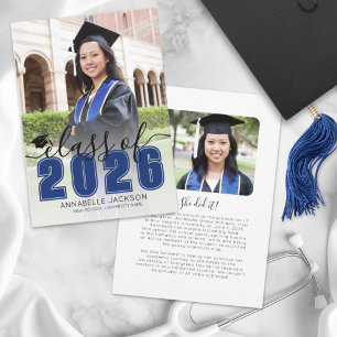 Simple Blue Script Graduate Photo Graduation Announcement
