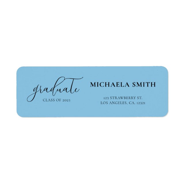Simple Blue Script Graduation Return Address (Front)