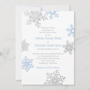 Simple Blue Silver Snowflake Winter Wedding Invitation