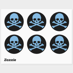 Simple Blue Skull and Crossbones Classic Round Sticker