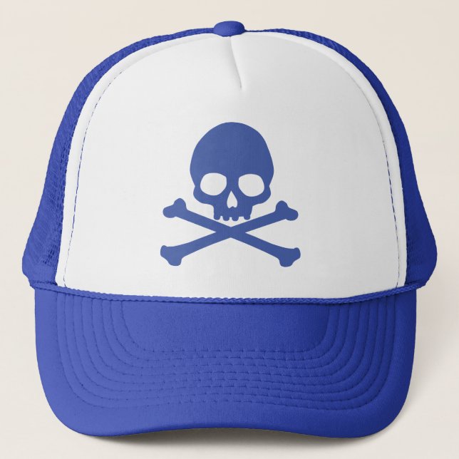 Simple Blue Skull and Crossbones Trucker Hat (Front)