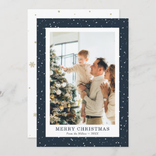 Simple Blue Snow Photo Merry Christmas Cards