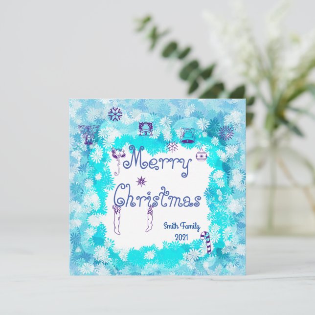 Simple Blue Snowflake Non Photo Christmas Card (Standing Front)