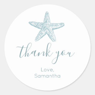 Simple Blue Starfish baby shower Thank You favour Classic Round Sticker