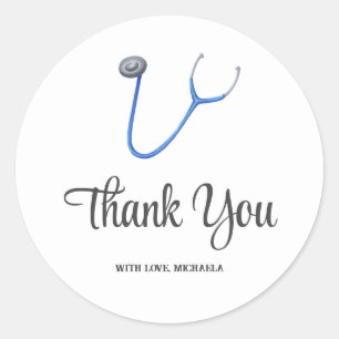 Simple Blue Stethoscope Thank You Classic Round Sticker