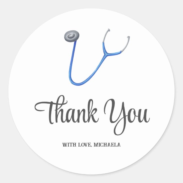 Simple Blue Stethoscope Thank You Classic Round Sticker (Front)