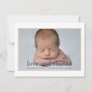 Simple Blue Tan Newborn Photo  Thank You Card