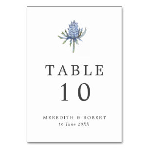 Simple Blue Thistle Wedding Table Number