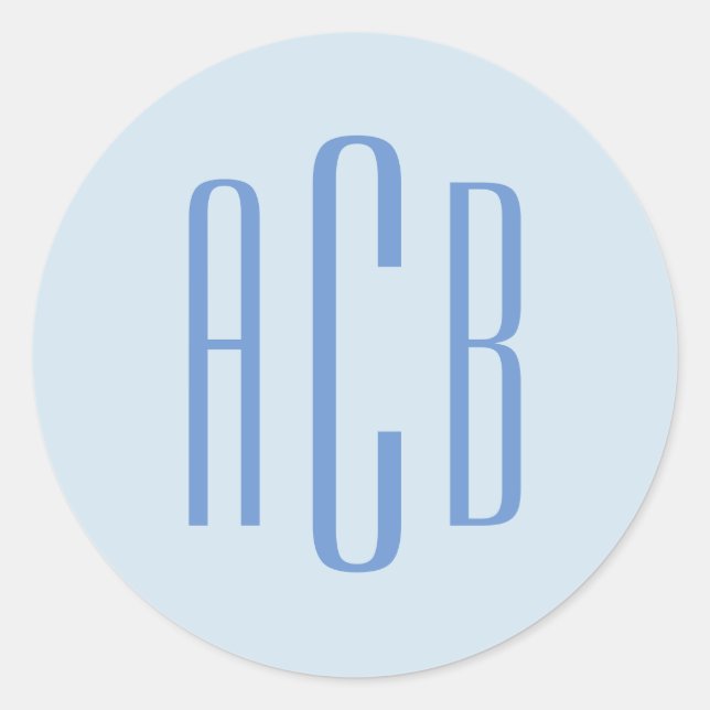 Simple Blue Three Letter Monogram Classic Round Sticker (Front)