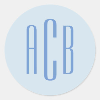Simple Blue Three Letter Monogram Classic Round Sticker
