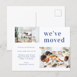  Simple Blue Two Family Photo Minimalist Moving Announcement Postcard