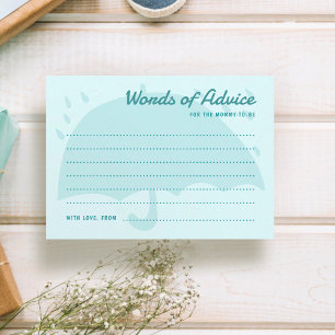Simple Blue Umbrella Rain Baby Shower Advice Card