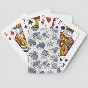 Simple Blue Viney Flowers Botanical Playing Cards
