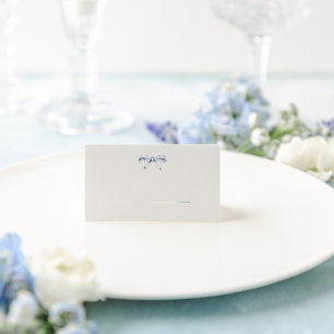 Simple Blue Vintage Bow Wedding Folded Place Card