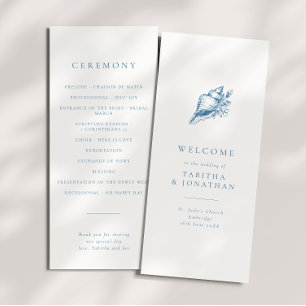 Simple Blue Vintage Seashell Wedding Program Programme