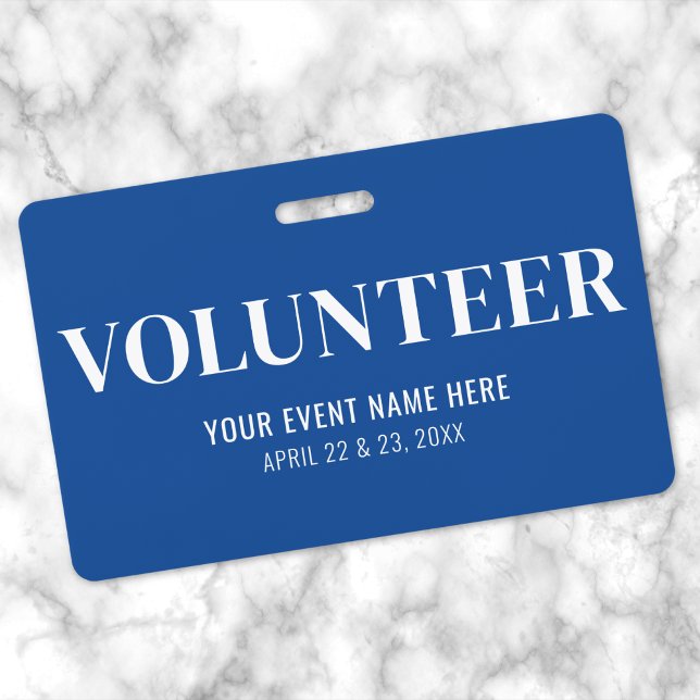 Simple Blue Volunteer ID Badge (Simple Blue Volunteer Badge)