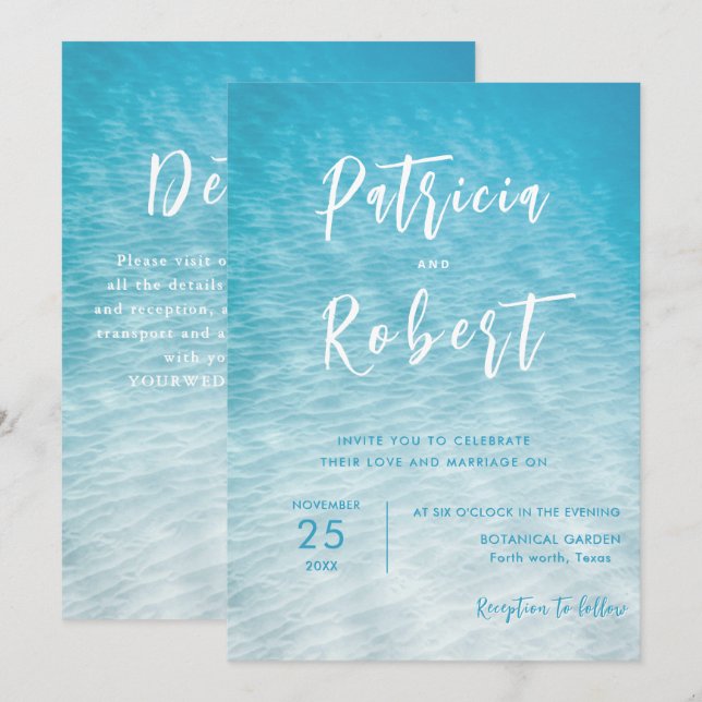 Simple Blue Water Wedding Invitation Design (Front/Back)