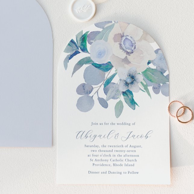 Simple Blue Watercolor Floral Arch Wedding Invitation (Creator Uploaded)