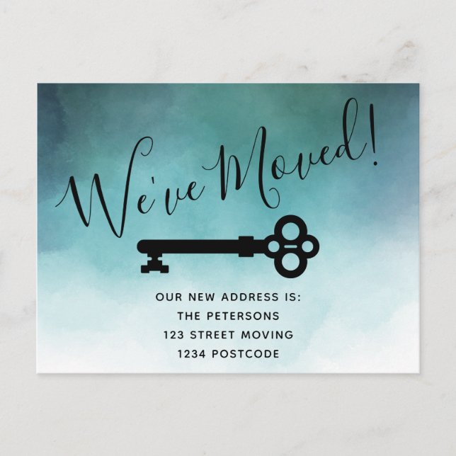 Simple blue watercolor key moving announcement (Front)
