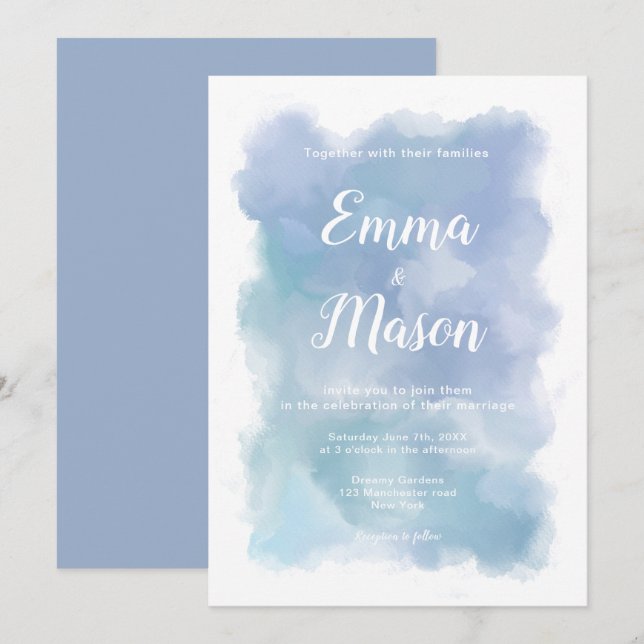 Simple Blue Watercolor Skies Invitation (Front/Back)
