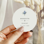 Simple Blue Watercolor Thistle Wedding Names Classic Round Sticker<br><div class="desc">A simple sticker perfect as your wedding invitation seals or your favours. This design features a watercolor blue thistle. Personalise with your names and wedding date in dark grey serif font.</div>