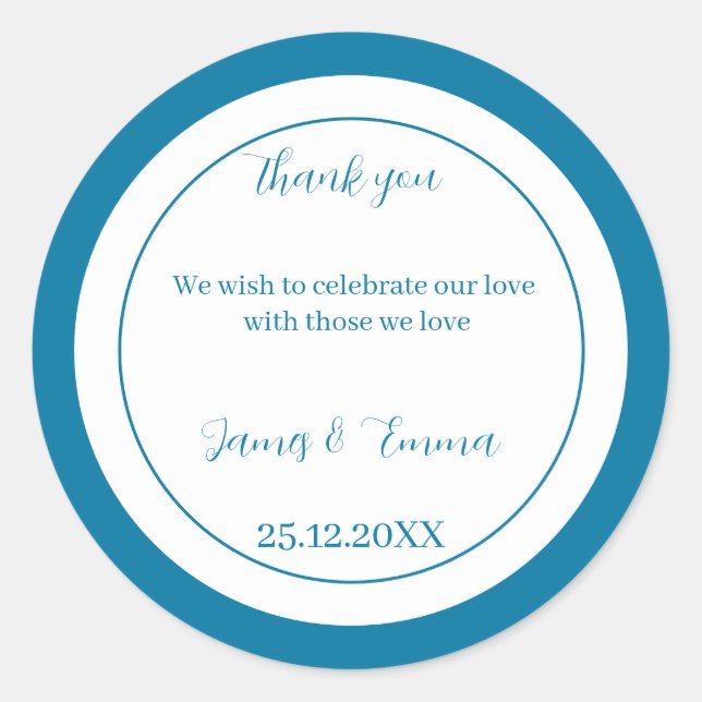 Simple Blue Wedding  Classic Round Sticker (Front)