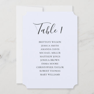 Simple blue wedding seating chart. Modern script Invitation