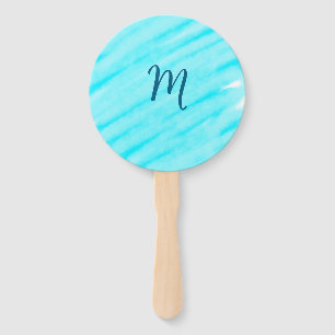 simple blue whi watercolor lines add your monogram hand fan