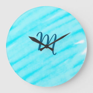 simple blue whi watercolor lines add your monogram large clock