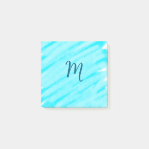 simple blue whi watercolor lines add your monogram post-it notes