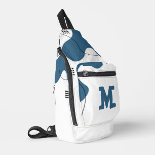 Simple blue white Abstract minimal art Monogram  Sling Bag
