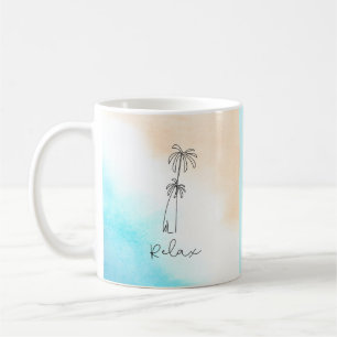 Simple Blue White Beige Watercolor Beach  Relax  Coffee Mug