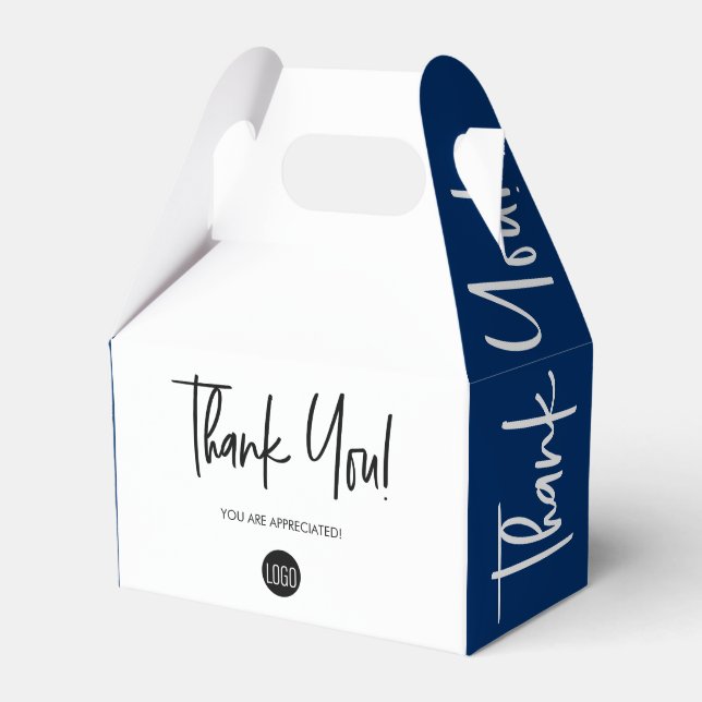 Simple blue white Custom Logo Staff appreciation  Favour Box (Front Side)