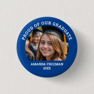 Simple Blue & White Customised Photo Graduate 3 Cm Round Badge