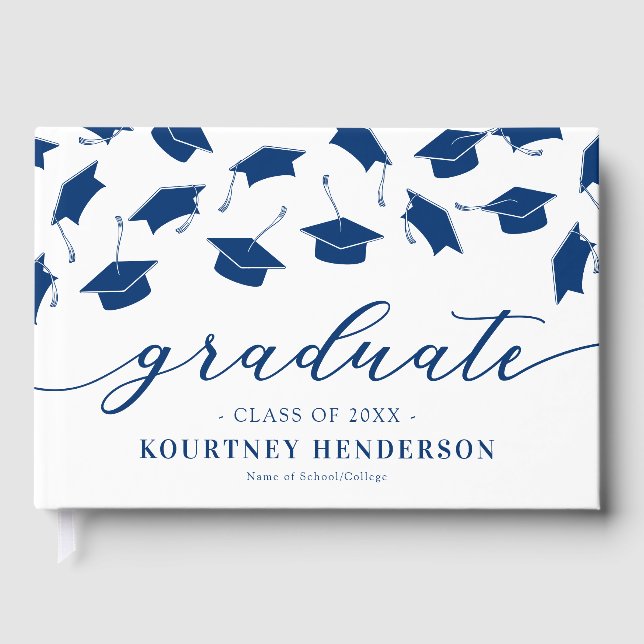 Simple Blue White Graduation Guest Book (Front)