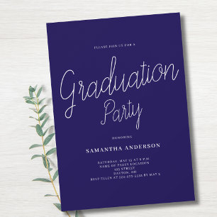 Simple Blue White Graduation Party Invitation