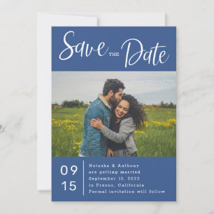 Simple Blue White Heart Photo Wedding Save The Date